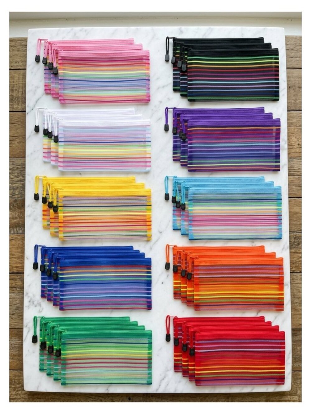 Zipper Mesh Pouch Set 40 Pieces Nylon Pencil Pouches for School Office Travel